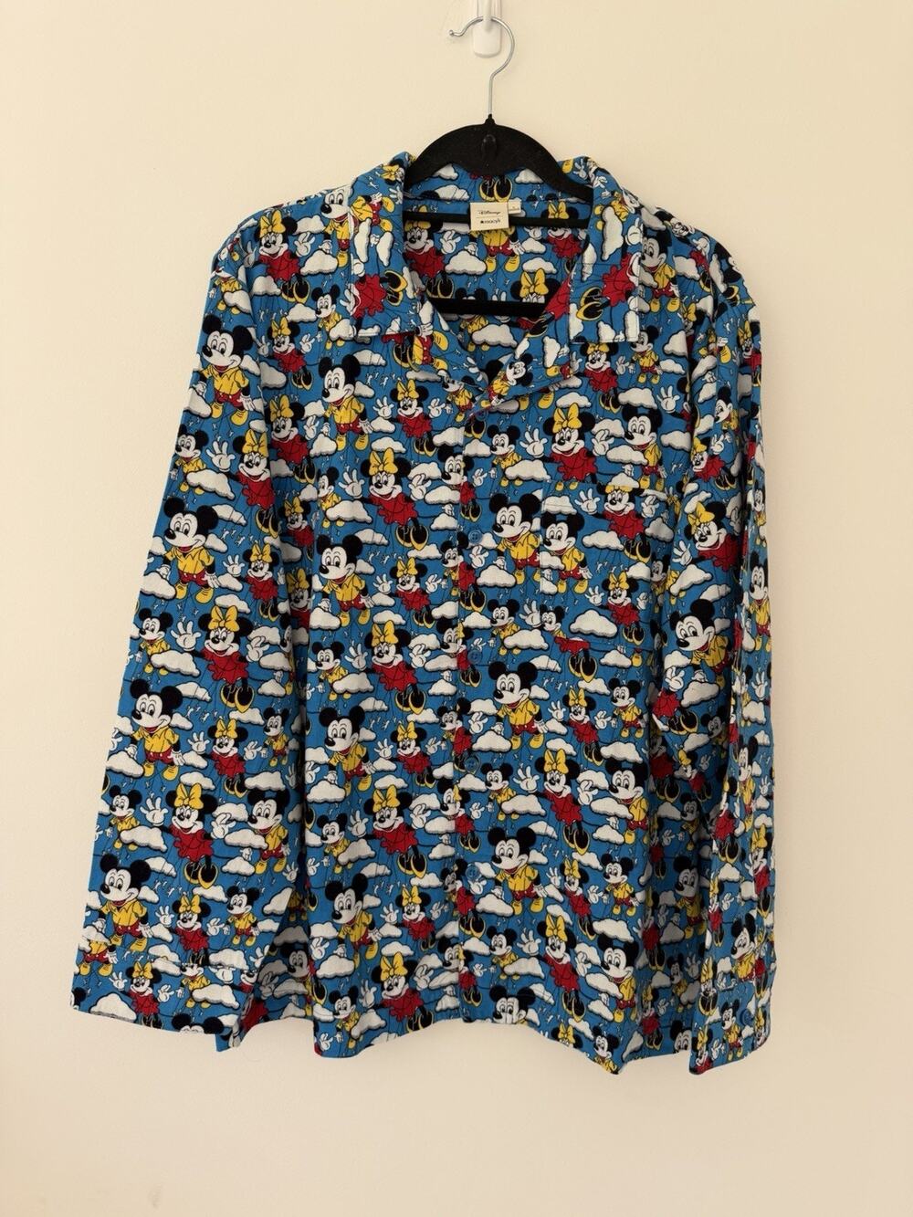 Disney Macys Mickey Minnie Parade Balloon Flannel Pajama Shirt L 100% Cotton